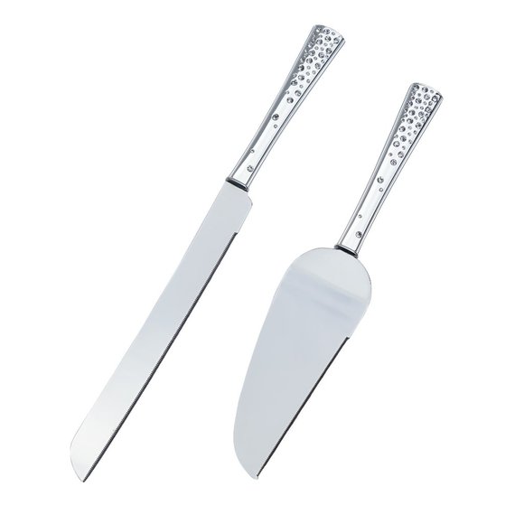 Crystal Collection Toasting Flutes & Cake Serving Set in Silver - Picture 4 of 5